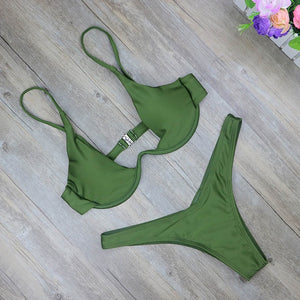 2020 New high cut thong bathing suit high waist swimsuit Solid swimwear women Brazilian Biquini swim beach micro bikini set