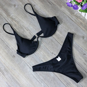 2020 New high cut thong bathing suit high waist swimsuit Solid swimwear women Brazilian Biquini swim beach micro bikini set