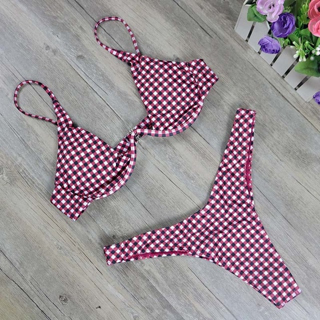 2020 New high cut thong bathing suit high waist swimsuit Solid swimwear women Brazilian Biquini swim beach micro bikini set
