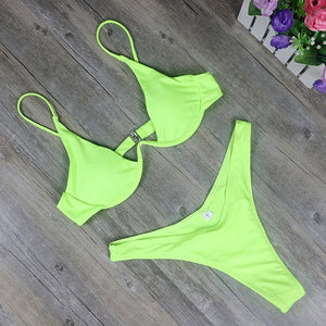 2020 New high cut thong bathing suit high waist swimsuit Solid swimwear women Brazilian Biquini swim beach micro bikini set