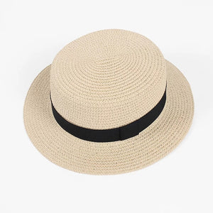 2019 new women's hat Ribbon Straw Sun Hat Breathable Large Brim Beach Summer Boater Beach Ribbon Round Flat Top Hat For Women