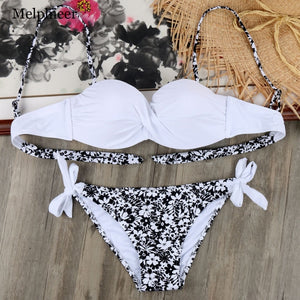 Bikini Solid Strappy Bandage Bikinis Set White Push Up Bikini Swimwear Bandeau Brazilian Swimsuit Bathing Suit Maillot De Bain