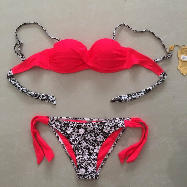Bikini Solid Strappy Bandage Bikinis Set White Push Up Bikini Swimwear Bandeau Brazilian Swimsuit Bathing Suit Maillot De Bain