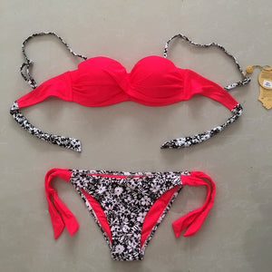 Bikini Solid Strappy Bandage Bikinis Set White Push Up Bikini Swimwear Bandeau Brazilian Swimsuit Bathing Suit Maillot De Bain