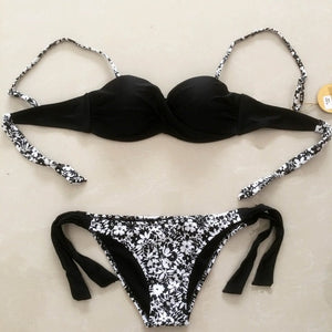 Bikini Solid Strappy Bandage Bikinis Set White Push Up Bikini Swimwear Bandeau Brazilian Swimsuit Bathing Suit Maillot De Bain