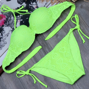 Bikini Solid Strappy Bandage Bikinis Set White Push Up Bikini Swimwear Bandeau Brazilian Swimsuit Bathing Suit Maillot De Bain