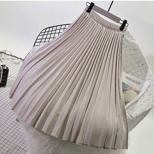 2020 Two Layer Spring Women Suede Skirt Long Pleated Skirts Top Brand Womens Saias Midi Faldas Vintage Women Midi Skirt