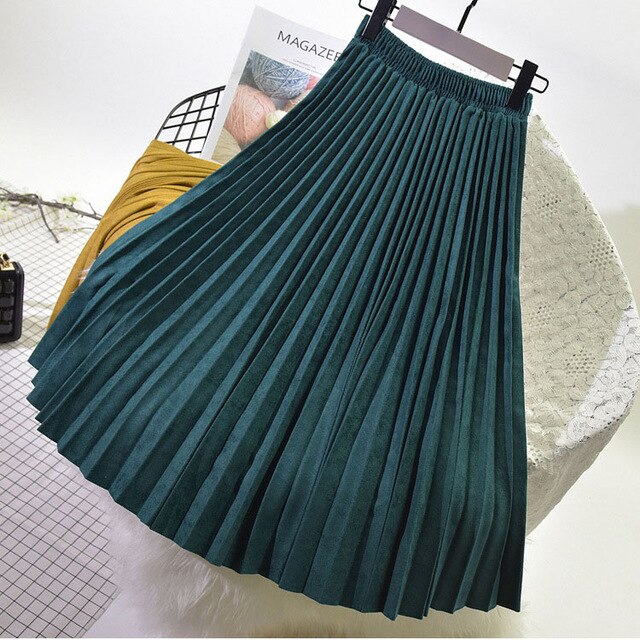 2020 Two Layer Spring Women Suede Skirt Long Pleated Skirts Top Brand Womens Saias Midi Faldas Vintage Women Midi Skirt