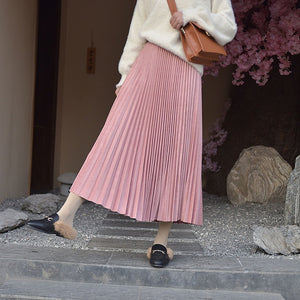 2020 Two Layer Spring Women Suede Skirt Long Pleated Skirts Top Brand Womens Saias Midi Faldas Vintage Women Midi Skirt