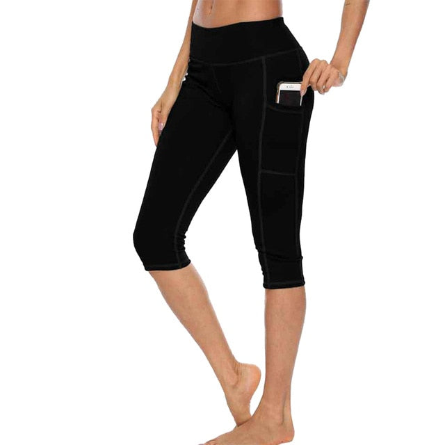 CALOFE 2020 Workout Capri Fitness Leggings Women High Waist Jogger Pants With Side Pocket Ladies Sportwear Running Legins