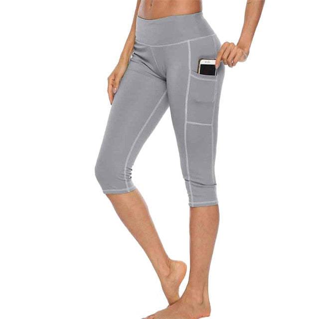 CALOFE 2020 Workout Capri Fitness Leggings Women High Waist Jogger Pants With Side Pocket Ladies Sportwear Running Legins