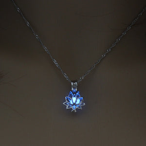 Luminous Glowing In The Dark Moon Lotus Flower Shaped Pendant Necklace For Women Yoga Prayer Buddhism Jewelry