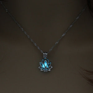 Luminous Glowing In The Dark Moon Lotus Flower Shaped Pendant Necklace For Women Yoga Prayer Buddhism Jewelry