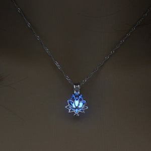 Luminous Glowing In The Dark Moon Lotus Flower Shaped Pendant Necklace For Women Yoga Prayer Buddhism Jewelry