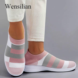 Women Sneakers Shoes Woman Striped Sock Sneakers Slip On Knitted Vulcanized Shoes Causal Trainers Zapatillas Mujer Deportiva