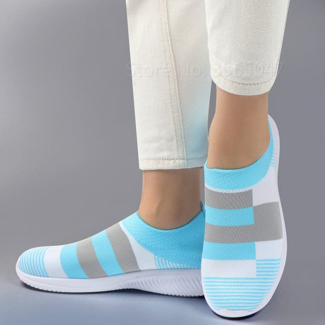 Women Sneakers Shoes Woman Striped Sock Sneakers Slip On Knitted Vulcanized Shoes Causal Trainers Zapatillas Mujer Deportiva
