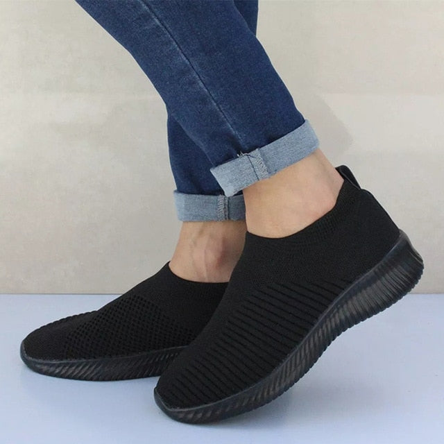 Women Sneakers Shoes Woman Striped Sock Sneakers Slip On Knitted Vulcanized Shoes Causal Trainers Zapatillas Mujer Deportiva