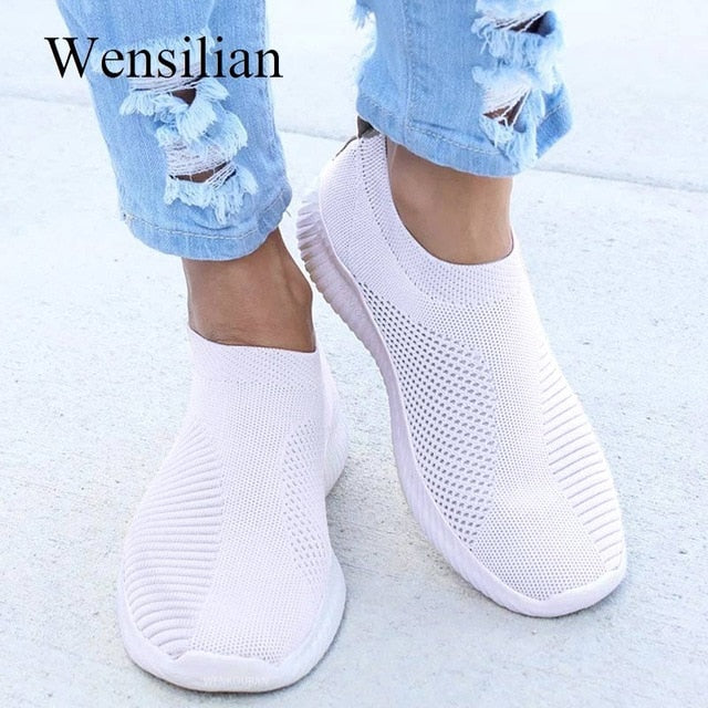 Women Sneakers Shoes Woman Striped Sock Sneakers Slip On Knitted Vulcanized Shoes Causal Trainers Zapatillas Mujer Deportiva