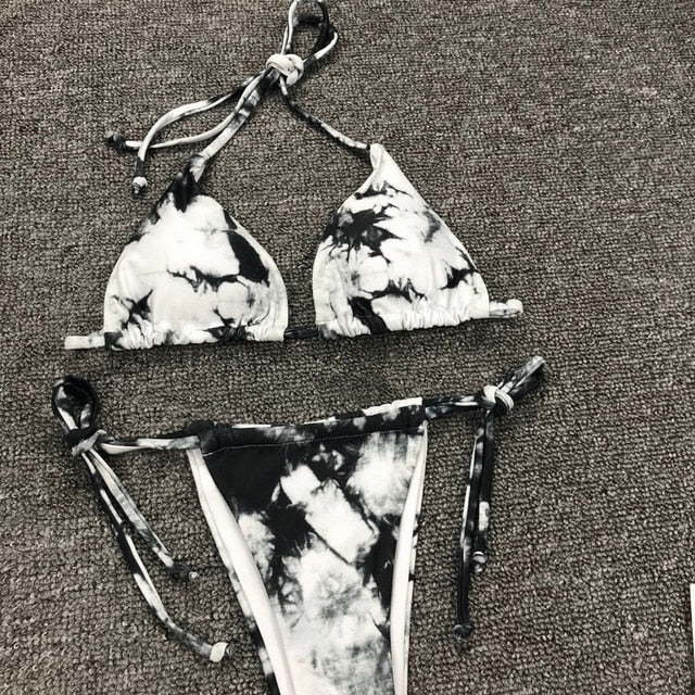 Tie Dye Bikini 2020 Micro Bikini Printed Sexy G String Swimsuit Thong Women African Swimwear Micro Floral Print Bathing Suits