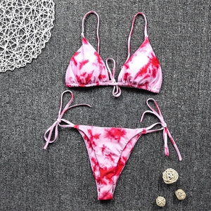 Tie Dye Bikini 2020 Micro Bikini Printed Sexy G String Swimsuit Thong Women African Swimwear Micro Floral Print Bathing Suits