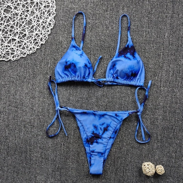 Tie Dye Bikini 2020 Micro Bikini Printed Sexy G String Swimsuit Thong Women African Swimwear Micro Floral Print Bathing Suits