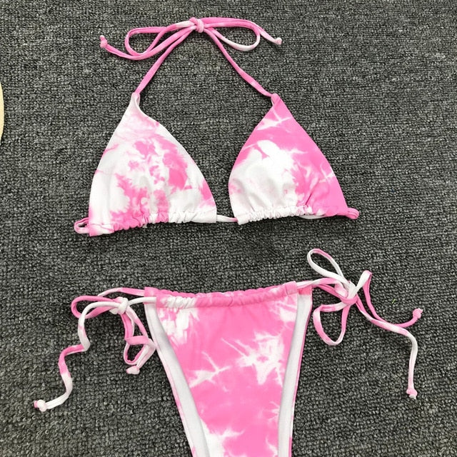 Tie Dye Bikini 2020 Micro Bikini Printed Sexy G String Swimsuit Thong Women African Swimwear Micro Floral Print Bathing Suits