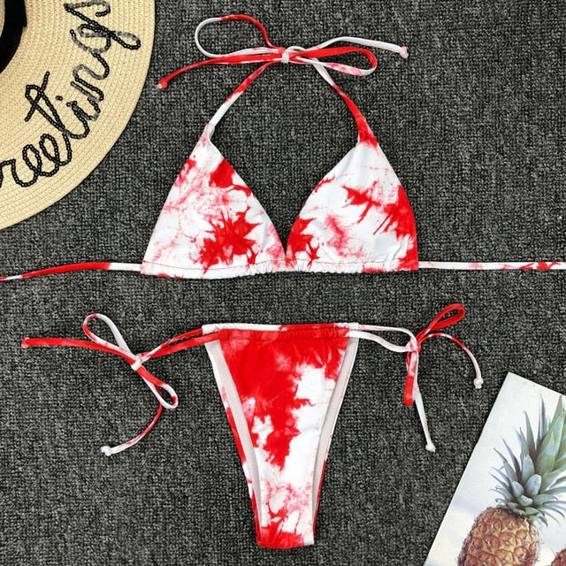 Tie Dye Bikini 2020 Micro Bikini Printed Sexy G String Swimsuit Thong Women African Swimwear Micro Floral Print Bathing Suits