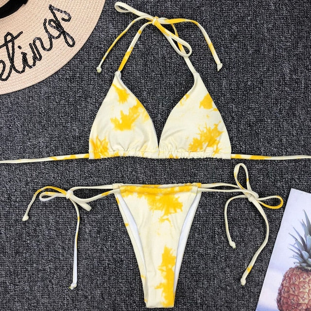 Tie Dye Bikini 2020 Micro Bikini Printed Sexy G String Swimsuit Thong Women African Swimwear Micro Floral Print Bathing Suits