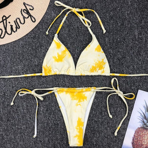 Tie Dye Bikini 2020 Micro Bikini Printed Sexy G String Swimsuit Thong Women African Swimwear Micro Floral Print Bathing Suits