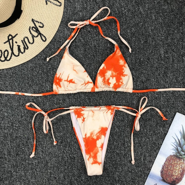 Tie Dye Bikini 2020 Micro Bikini Printed Sexy G String Swimsuit Thong Women African Swimwear Micro Floral Print Bathing Suits