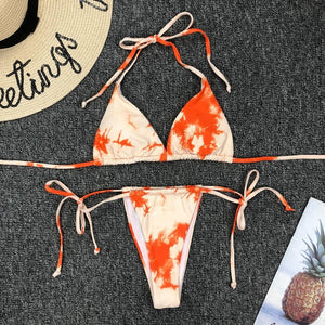 Tie Dye Bikini 2020 Micro Bikini Printed Sexy G String Swimsuit Thong Women African Swimwear Micro Floral Print Bathing Suits
