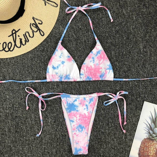 Tie Dye Bikini 2020 Micro Bikini Printed Sexy G String Swimsuit Thong Women African Swimwear Micro Floral Print Bathing Suits