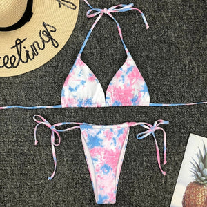 Tie Dye Bikini 2020 Micro Bikini Printed Sexy G String Swimsuit Thong Women African Swimwear Micro Floral Print Bathing Suits