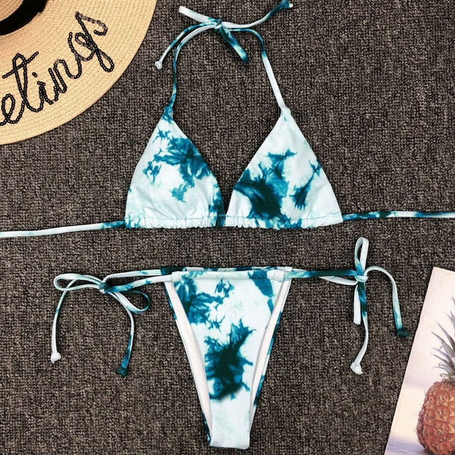 Tie Dye Bikini 2020 Micro Bikini Printed Sexy G String Swimsuit Thong Women African Swimwear Micro Floral Print Bathing Suits