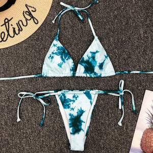Tie Dye Bikini 2020 Micro Bikini Printed Sexy G String Swimsuit Thong Women African Swimwear Micro Floral Print Bathing Suits