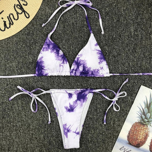 Tie Dye Bikini 2020 Micro Bikini Printed Sexy G String Swimsuit Thong Women African Swimwear Micro Floral Print Bathing Suits
