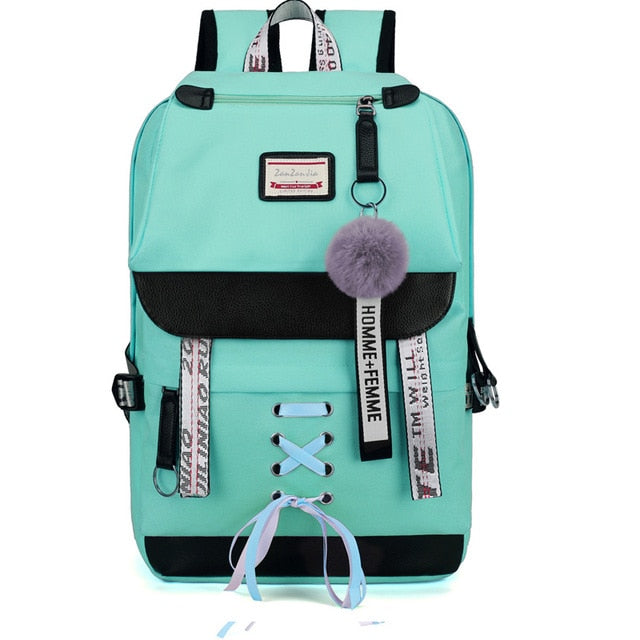 Canvas Usb School Bags for Girls Teenagers Backpack Women Bookbags Black 2019 Large Capacity Middle High College Teen Schoolbag