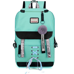 Canvas Usb School Bags for Girls Teenagers Backpack Women Bookbags Black 2019 Large Capacity Middle High College Teen Schoolbag