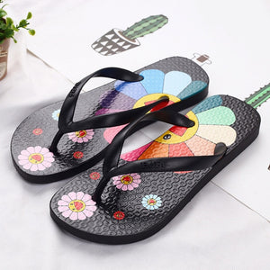 Women Summer Slippers Cute flower Flat Flip Flops Ladies Soft Slides Shoes Female Print Floral Bling Beach Casual Sandals