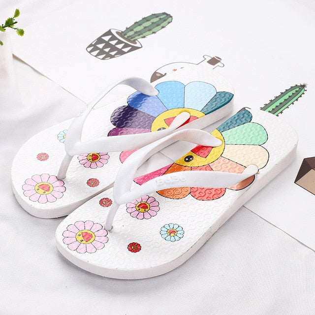 Women Summer Slippers Cute flower Flat Flip Flops Ladies Soft Slides Shoes Female Print Floral Bling Beach Casual Sandals