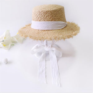 Wholesale STAR Parent-child Panama Hats For Women Wide Large Brim Beach Sun Hats With Fashion Long Belt Visor Hat Raffia Straw