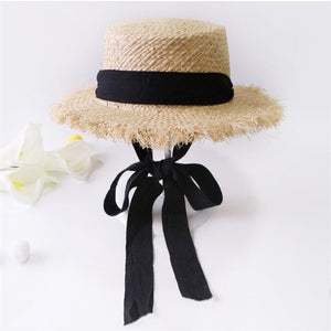 Wholesale STAR Parent-child Panama Hats For Women Wide Large Brim Beach Sun Hats With Fashion Long Belt Visor Hat Raffia Straw