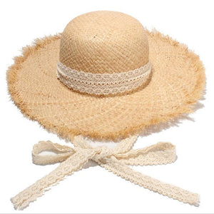 Wholesale STAR Parent-child Panama Hats For Women Wide Large Brim Beach Sun Hats With Fashion Long Belt Visor Hat Raffia Straw