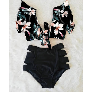 Sexy Bikinis 2020 New Double Shoulder Ruffle Bikini Set High Waist Swimwear Women Swimsuit V-Neck Bathing Suit Beach Wear Swim