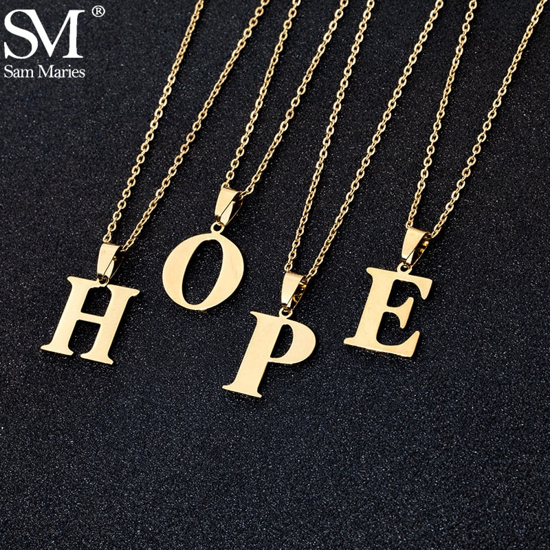 Stainless Steel A To Z 26 Letters Initial Minimalist Necklace For Women Alphabet Pendant Necklace Friends Family Gift Jewelry