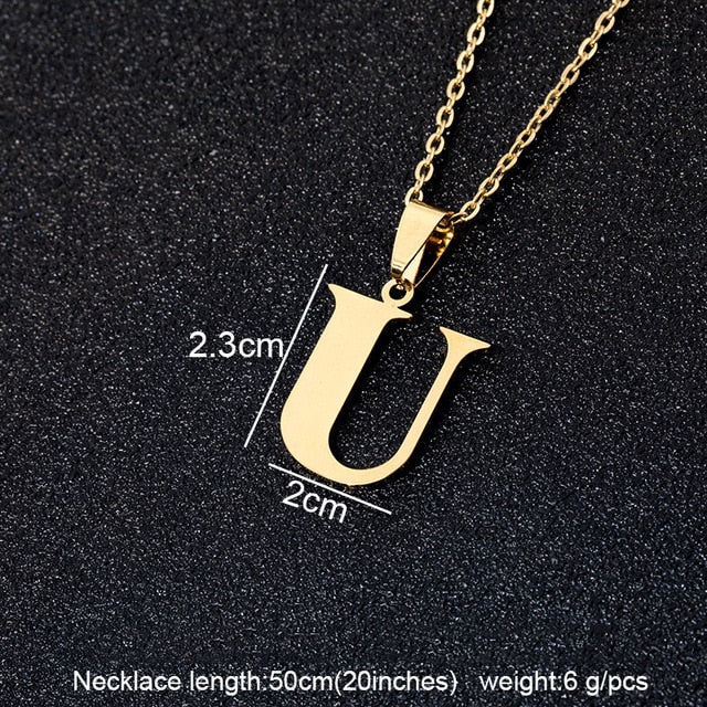 Stainless Steel A To Z 26 Letters Initial Minimalist Necklace For Women Alphabet Pendant Necklace Friends Family Gift Jewelry