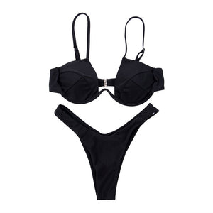 Women Fashion Padded Bra Bikini Set Swimsuit Ladies Solid  Bandage Push-up Triangle Swimwear Bathing Suits Biquini Swimwear