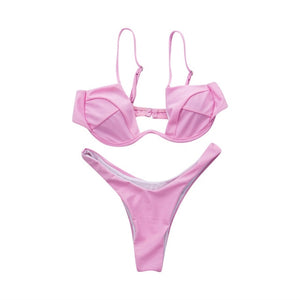 Women Fashion Padded Bra Bikini Set Swimsuit Ladies Solid  Bandage Push-up Triangle Swimwear Bathing Suits Biquini Swimwear