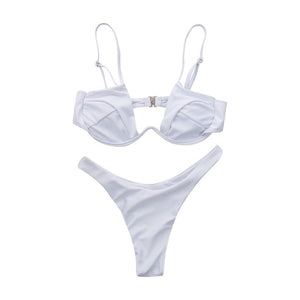 Women Fashion Padded Bra Bikini Set Swimsuit Ladies Solid  Bandage Push-up Triangle Swimwear Bathing Suits Biquini Swimwear