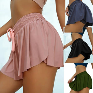 2020 Hot Sale Summer Anti Light Fake Two Piece Women Shorts Casual Sports Beach Mid Waist Solid Shorts Fashion Lace-up Ruffle
